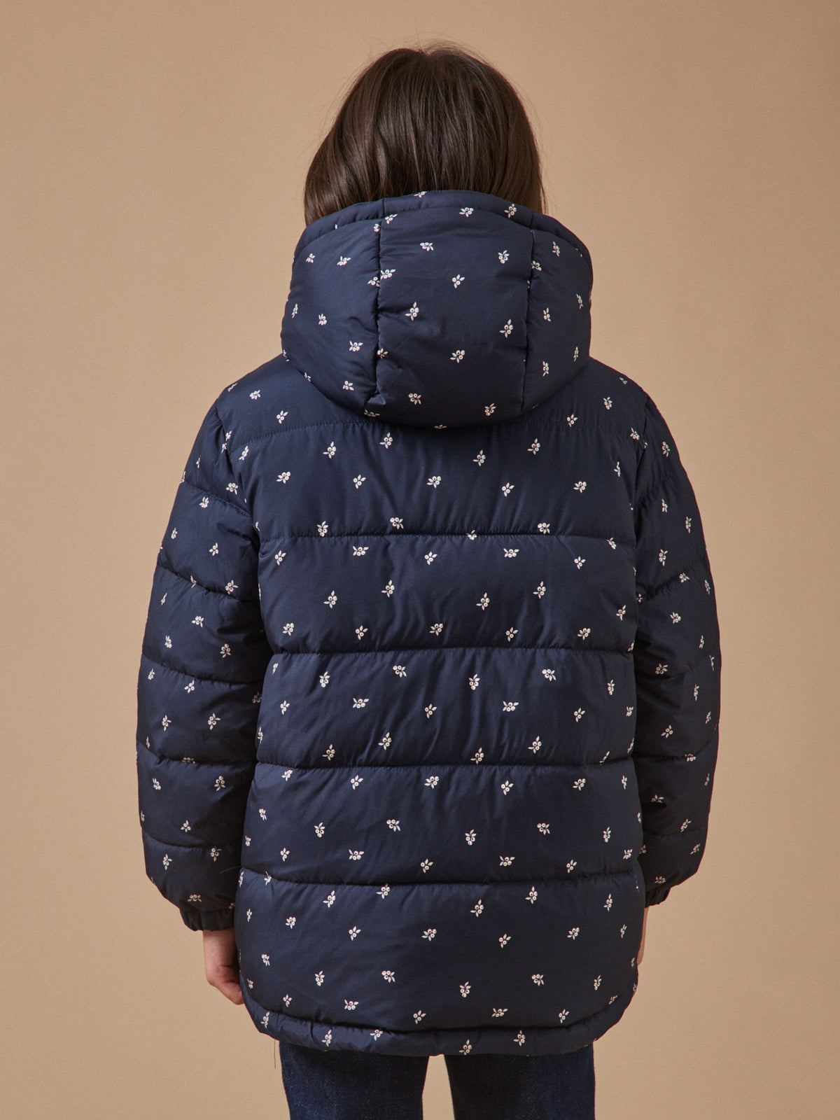 Girl's fleece-lined print puffer