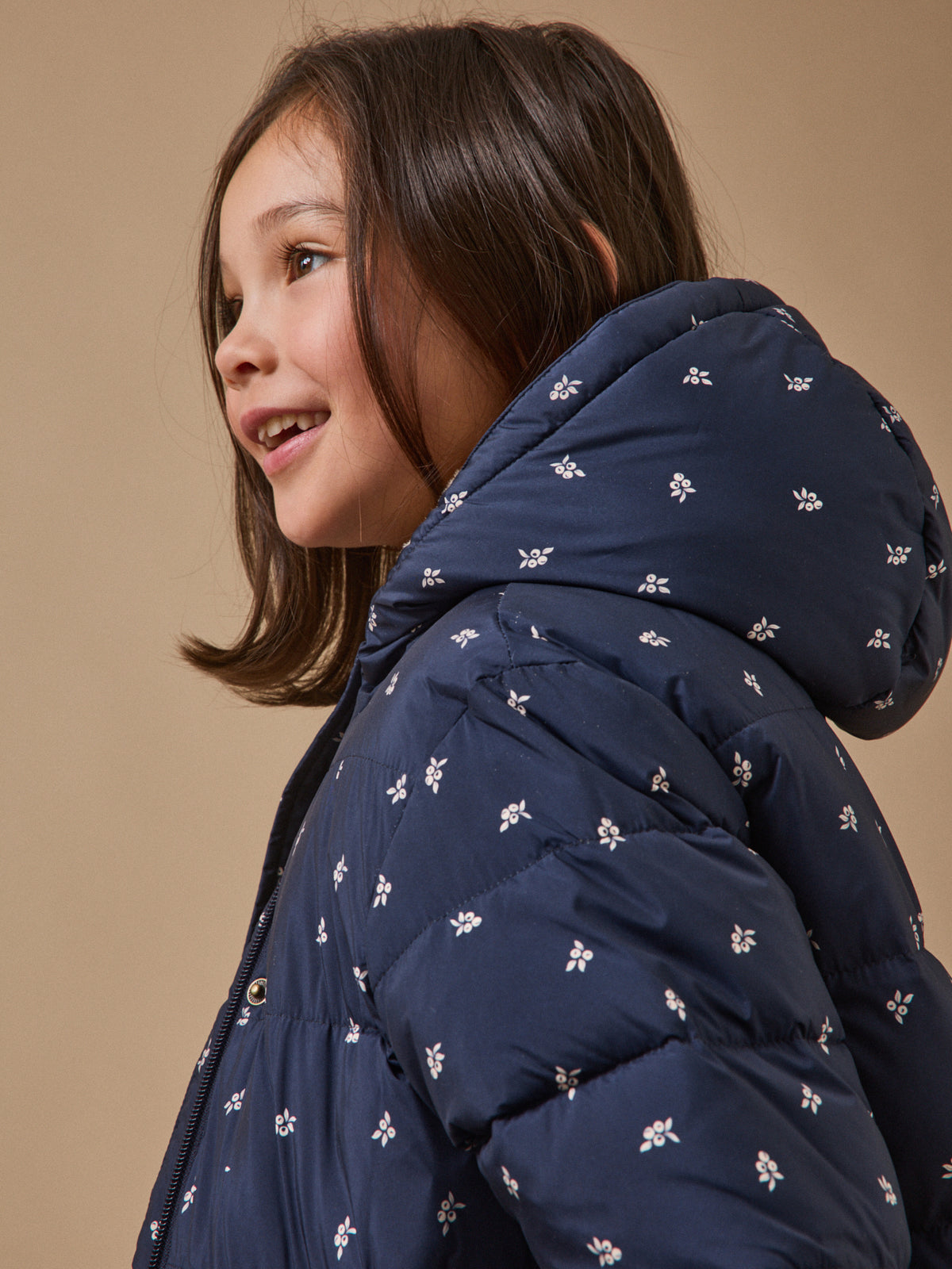 Girl's fleece-lined print puffer