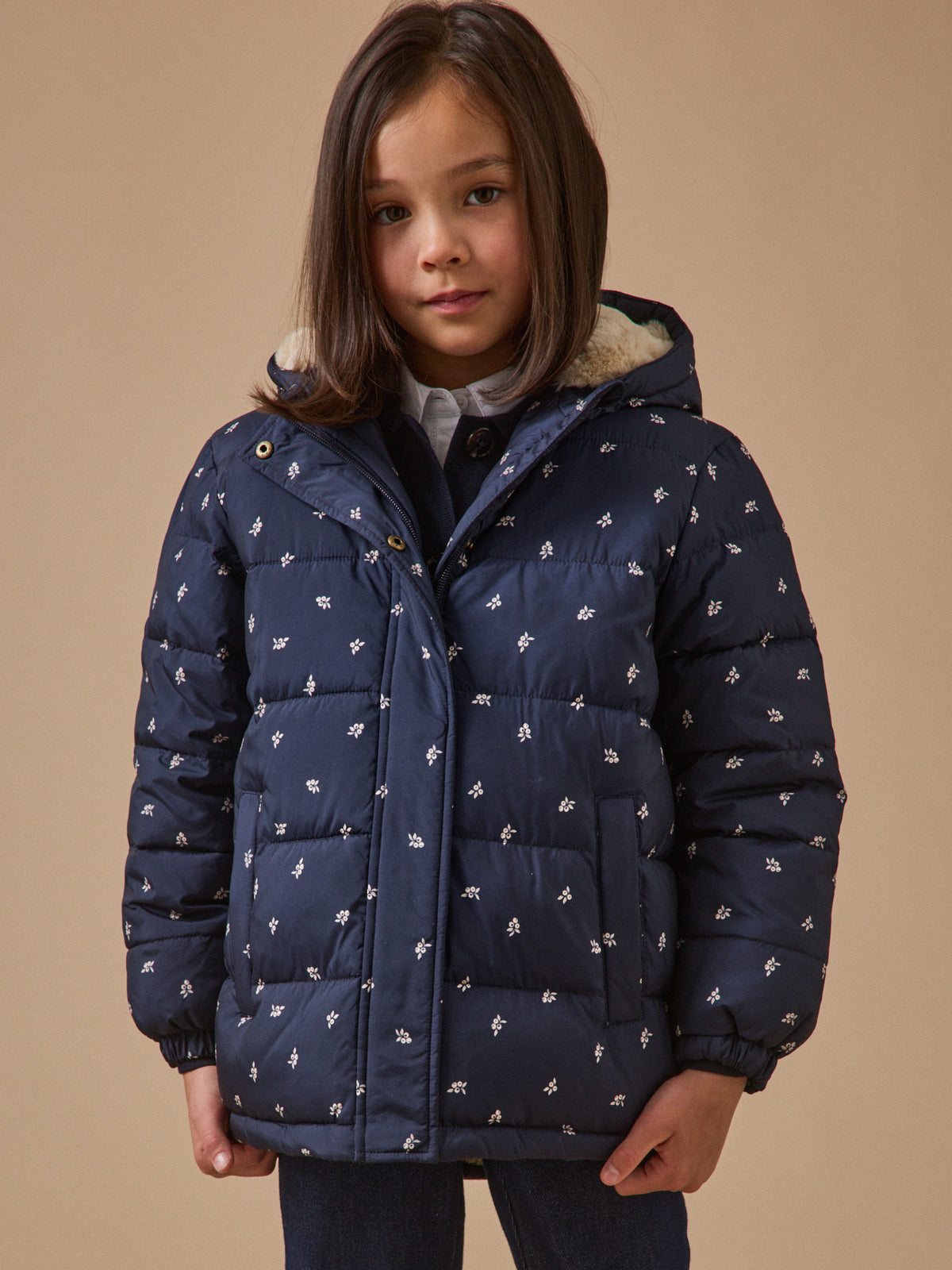 Girl's fleece-lined print puffer
