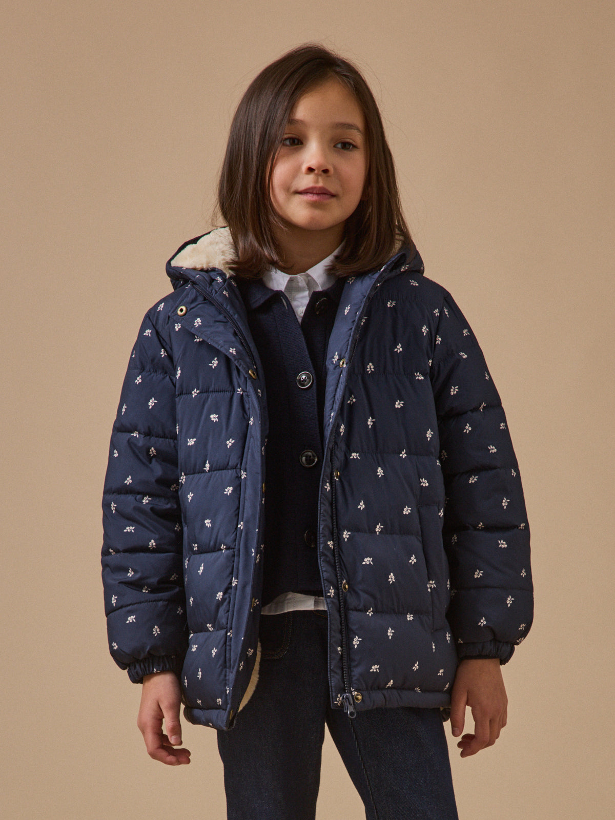 Girl's fleece-lined print puffer