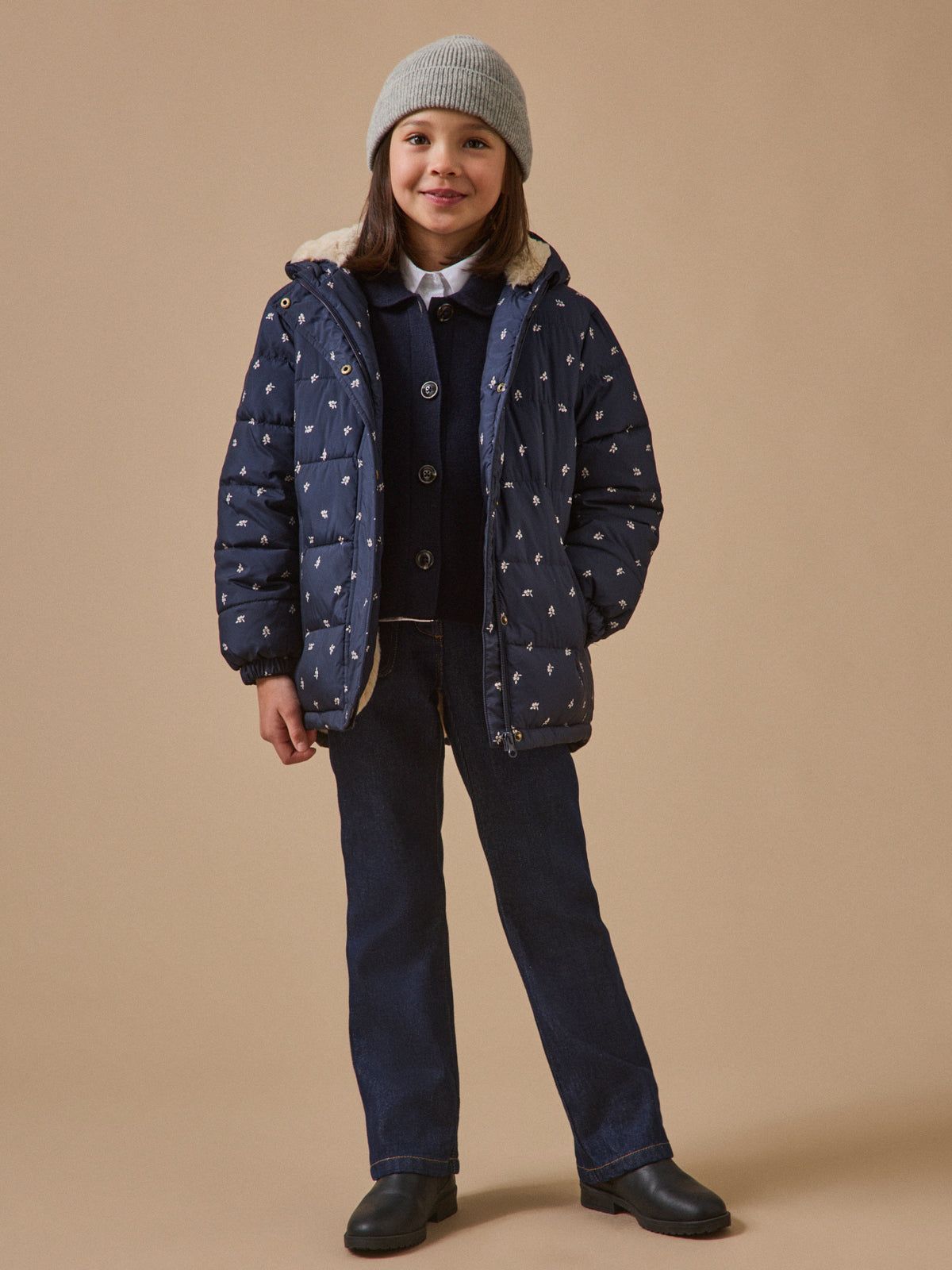 Girl's fleece-lined print puffer