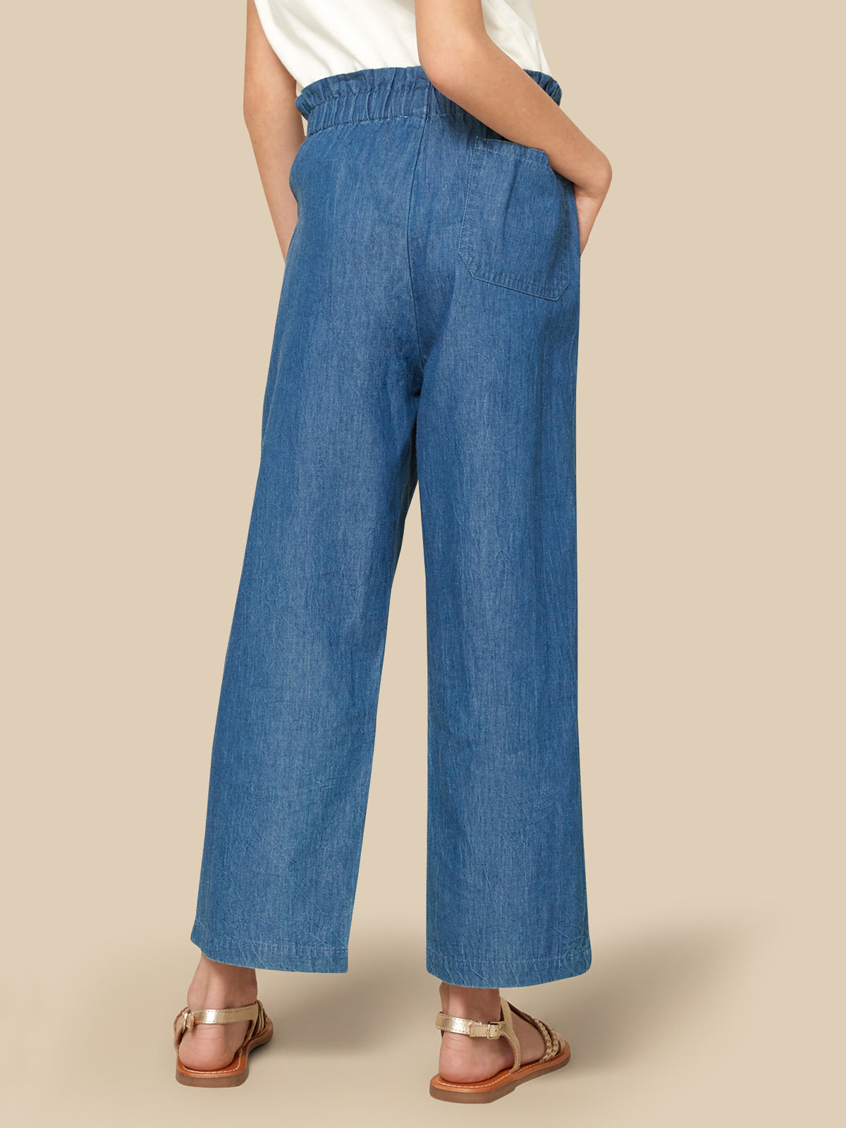 Girl's wide-leg trousers in lightweight denim