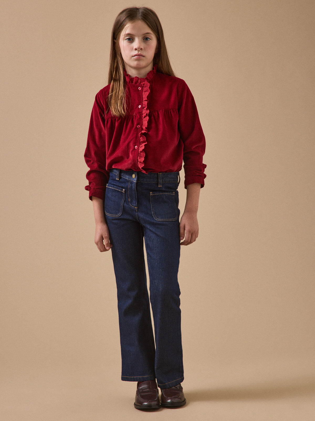 Girl's wide-leg denim trousers