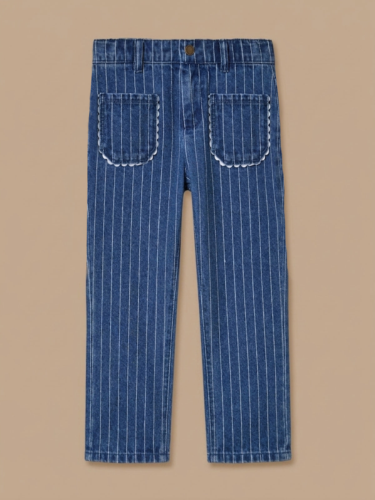 Girl's scalloped striped straight-leg trousers
