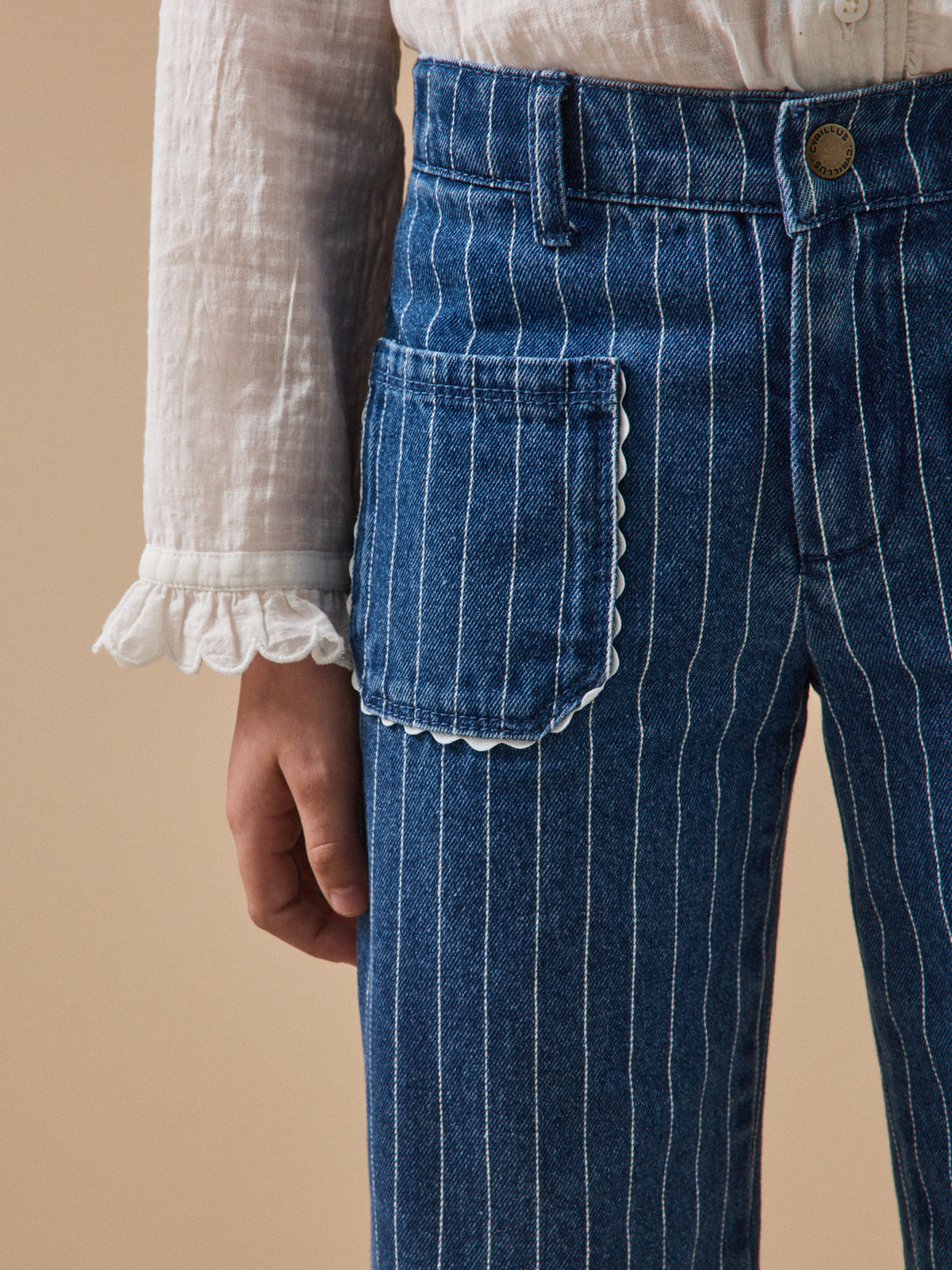 Girl's scalloped striped straight-leg trousers
