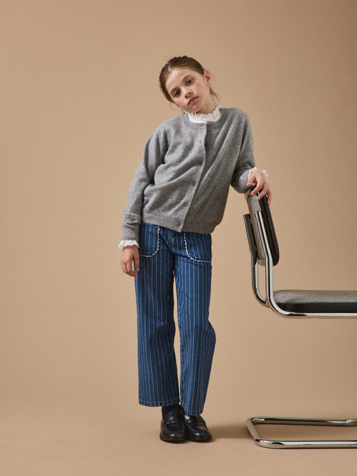 Girl's scalloped striped straight-leg trousers
