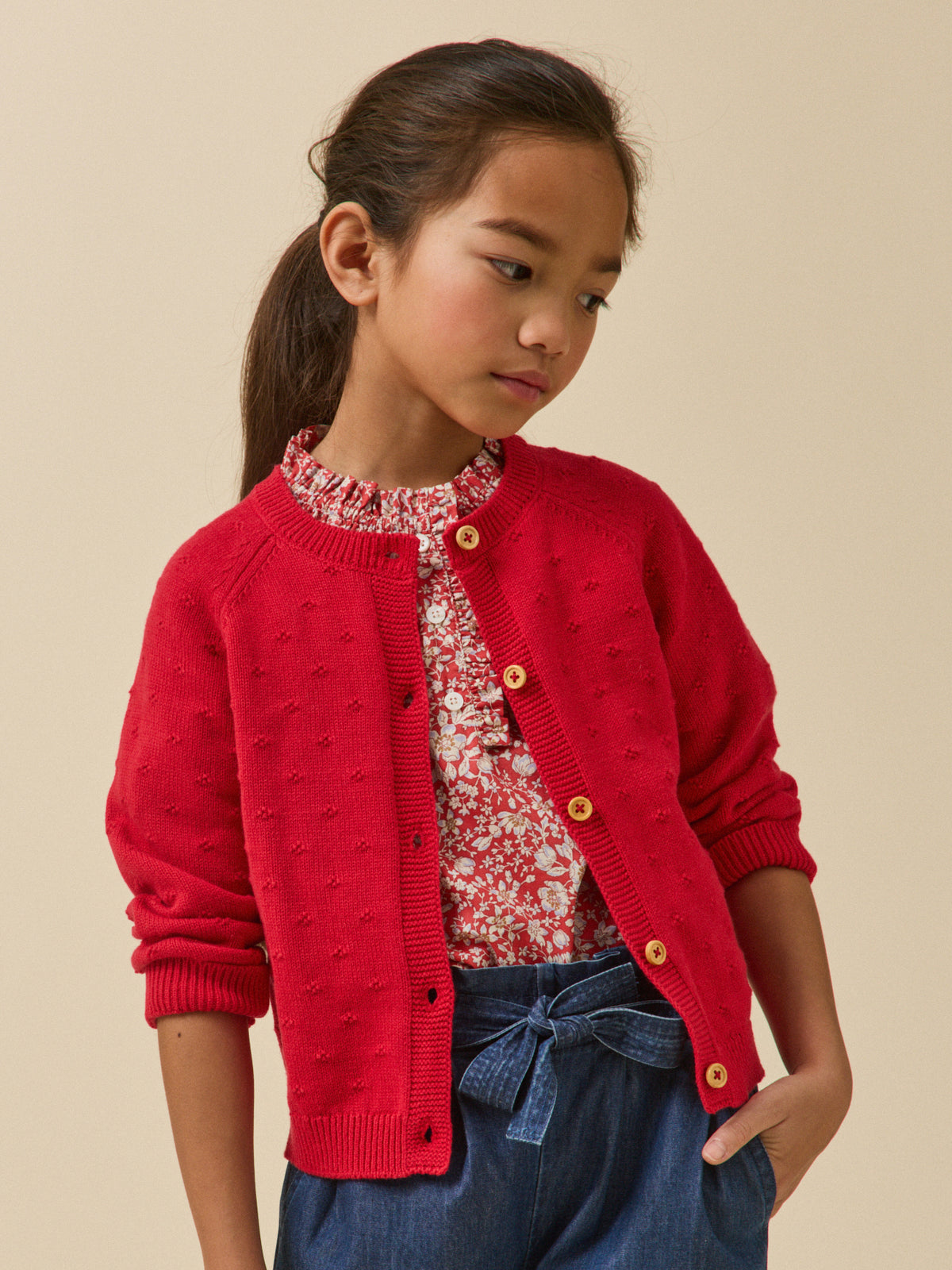Girl's patterned knit cardigan