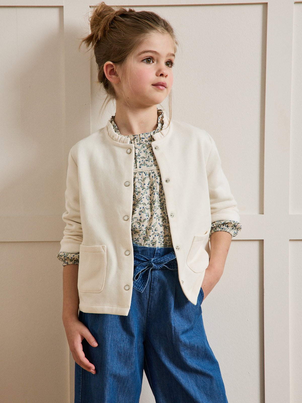 Girl's organic cotton fleece cardigan
