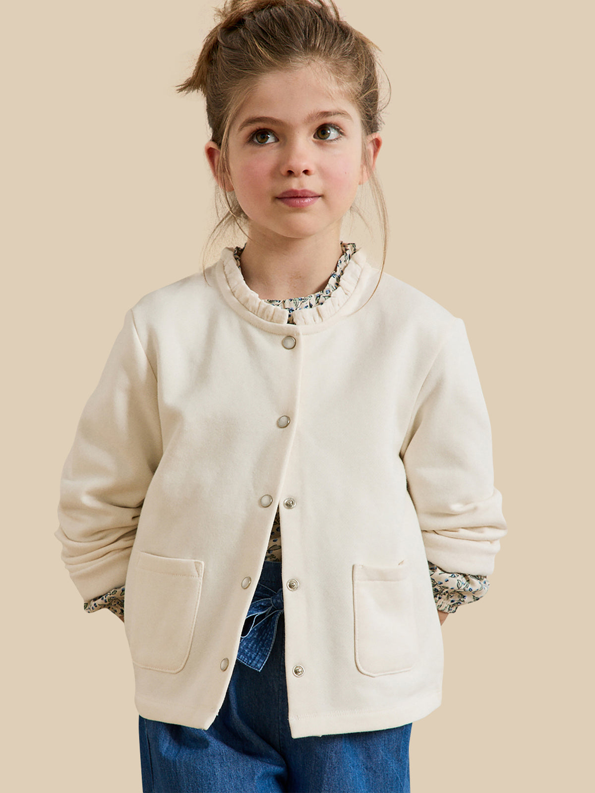 Girl's organic cotton fleece cardigan