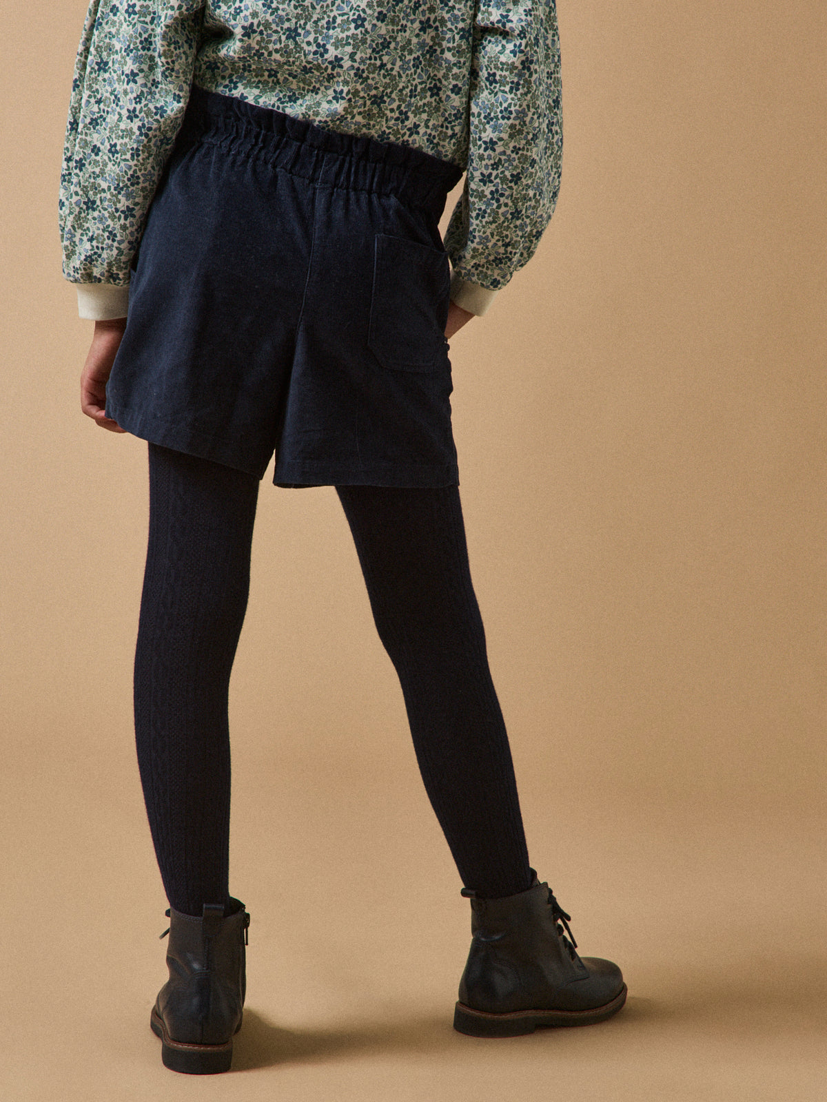 Girl's corduroy shorts with paper-bag waist