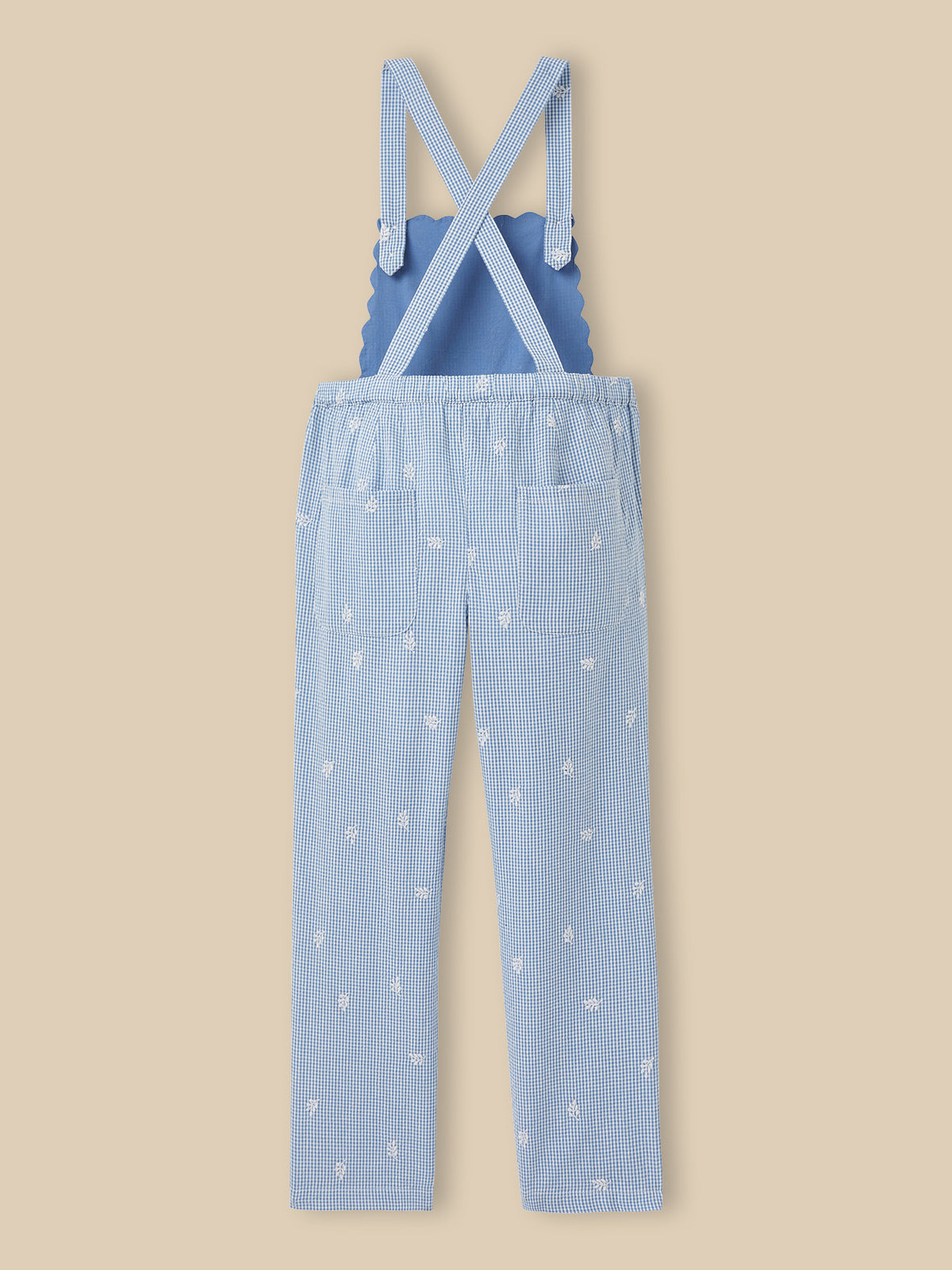 Girl's embroidered gingham check jumpsuit