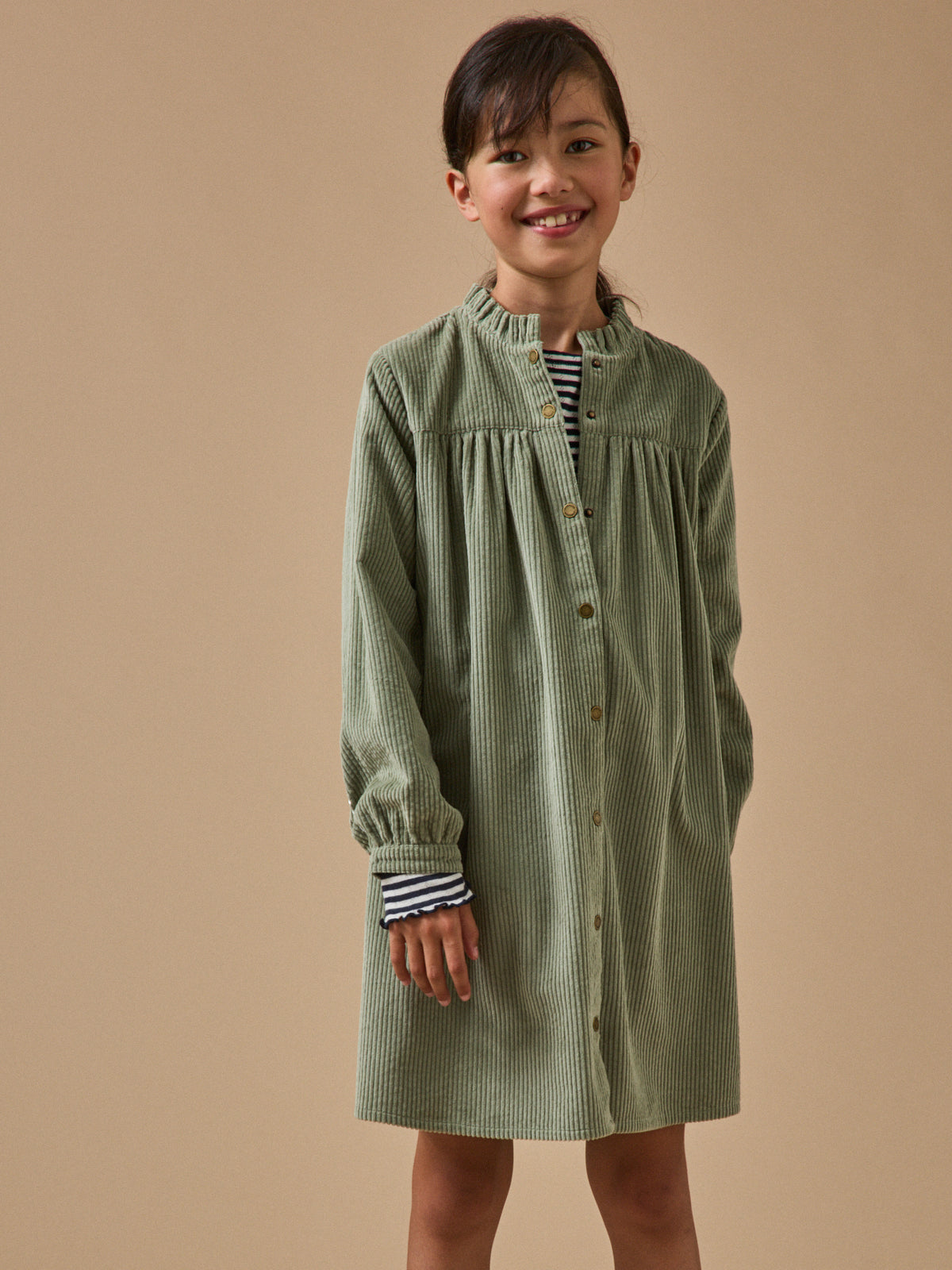 Girl's crinkled velour shirt-dress