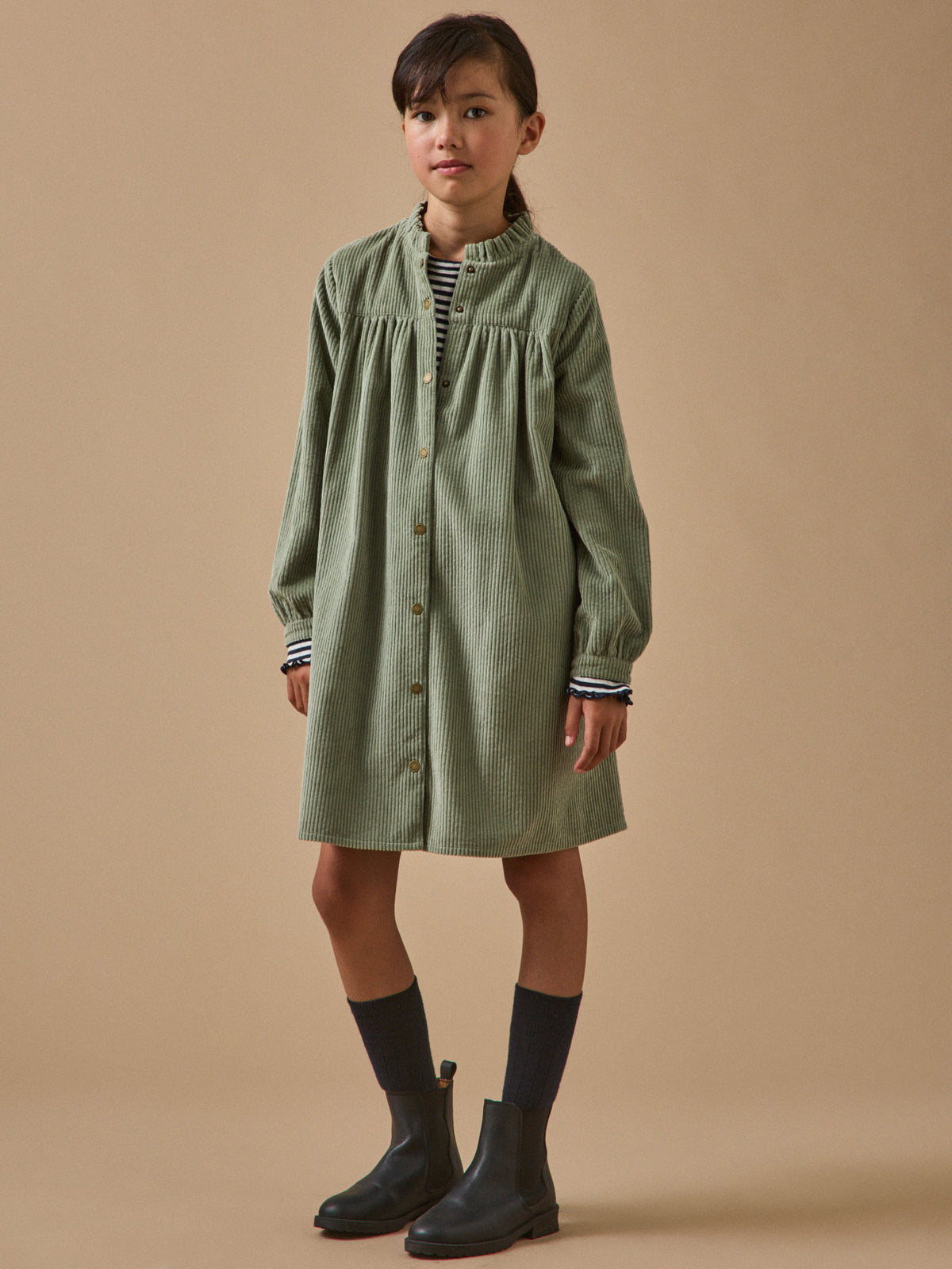Girl's crinkled velour shirt-dress