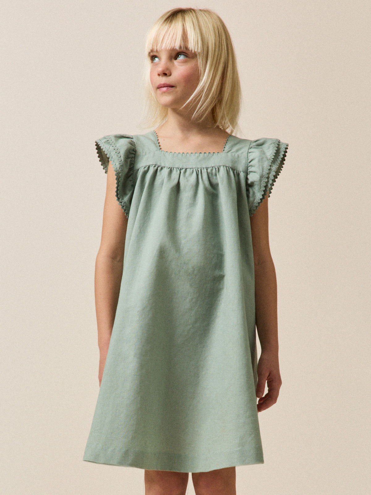 Robe Clémence Fille lin et coton - Collection Fêtes et Mariages