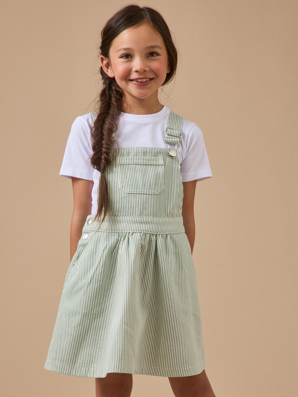 Gilr's striped denim dungarees dress