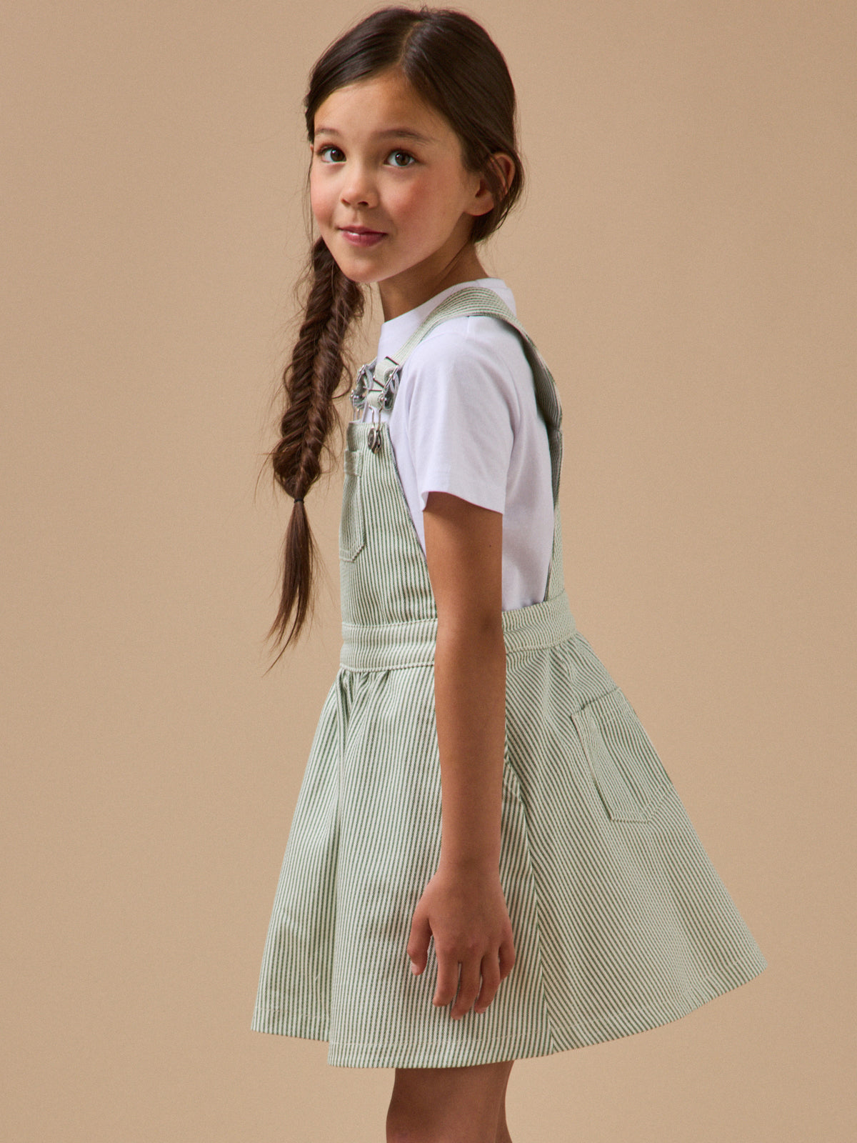 Robe salopette denim rayée Fille