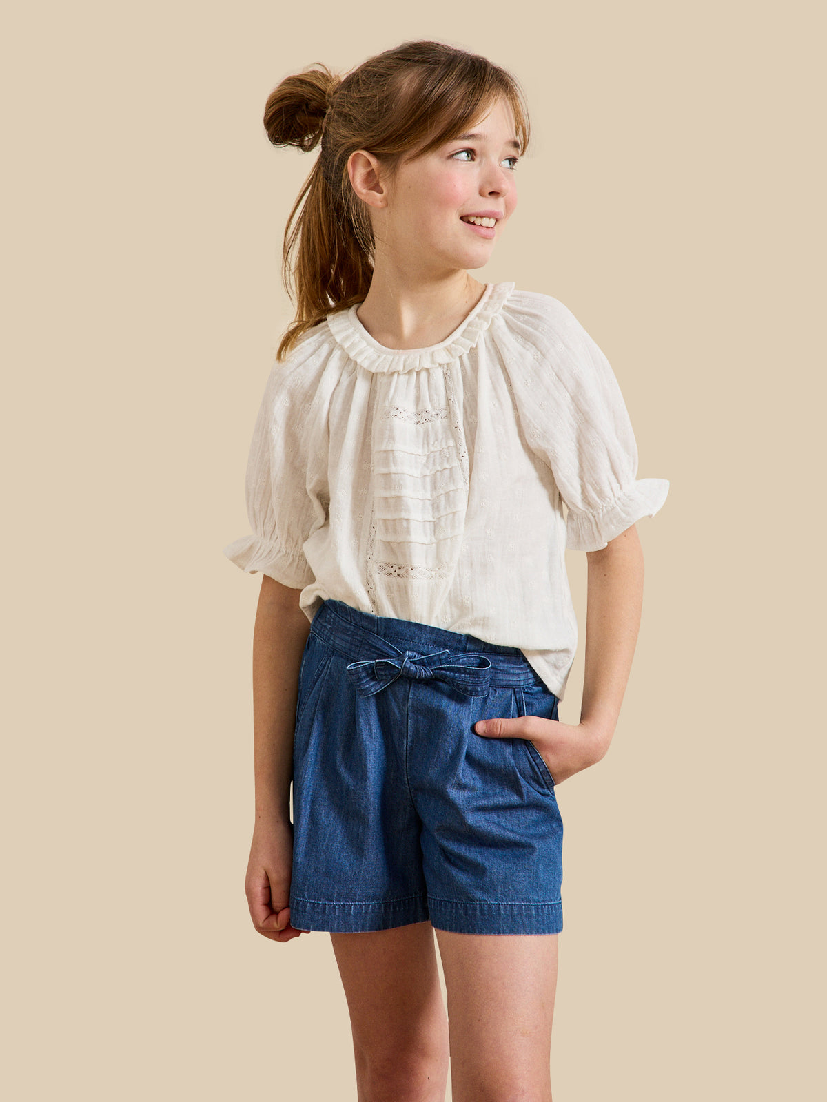 Girl's broderie anglaise cheesecloth blouse