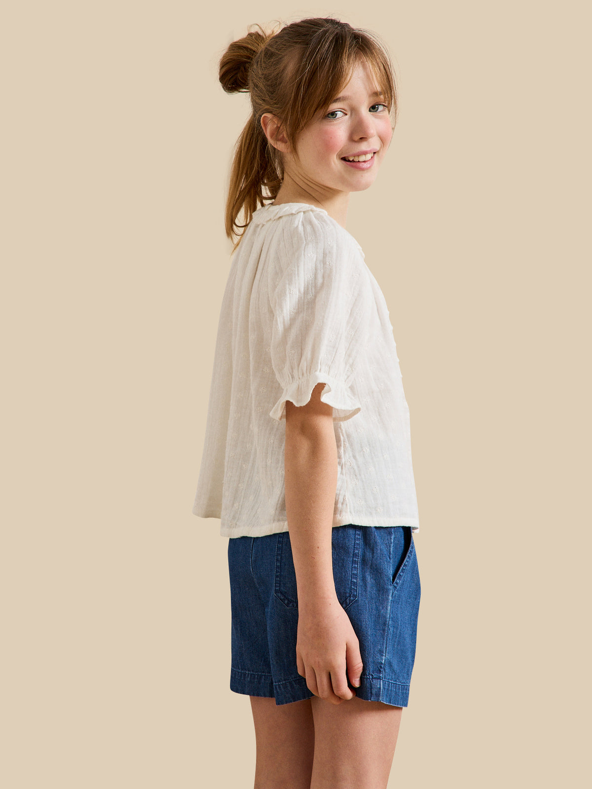 Girl's broderie anglaise cheesecloth blouse