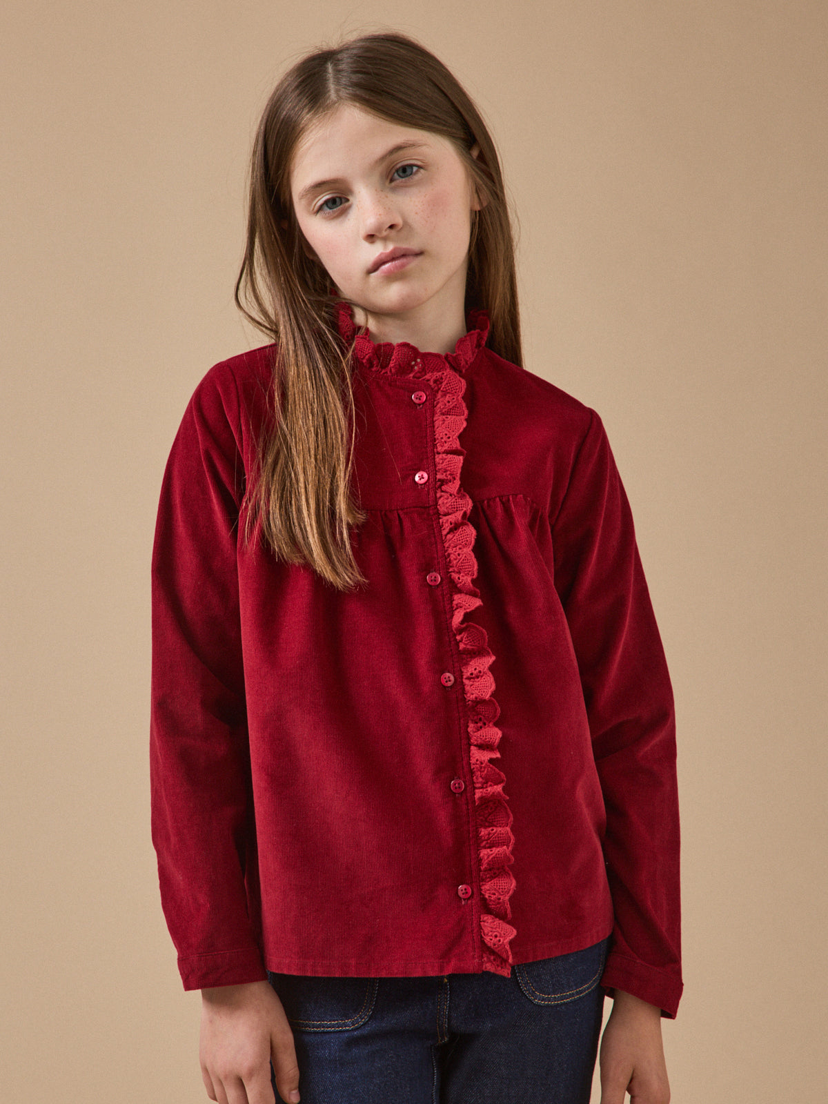 Girl's corduroy and lace shirt