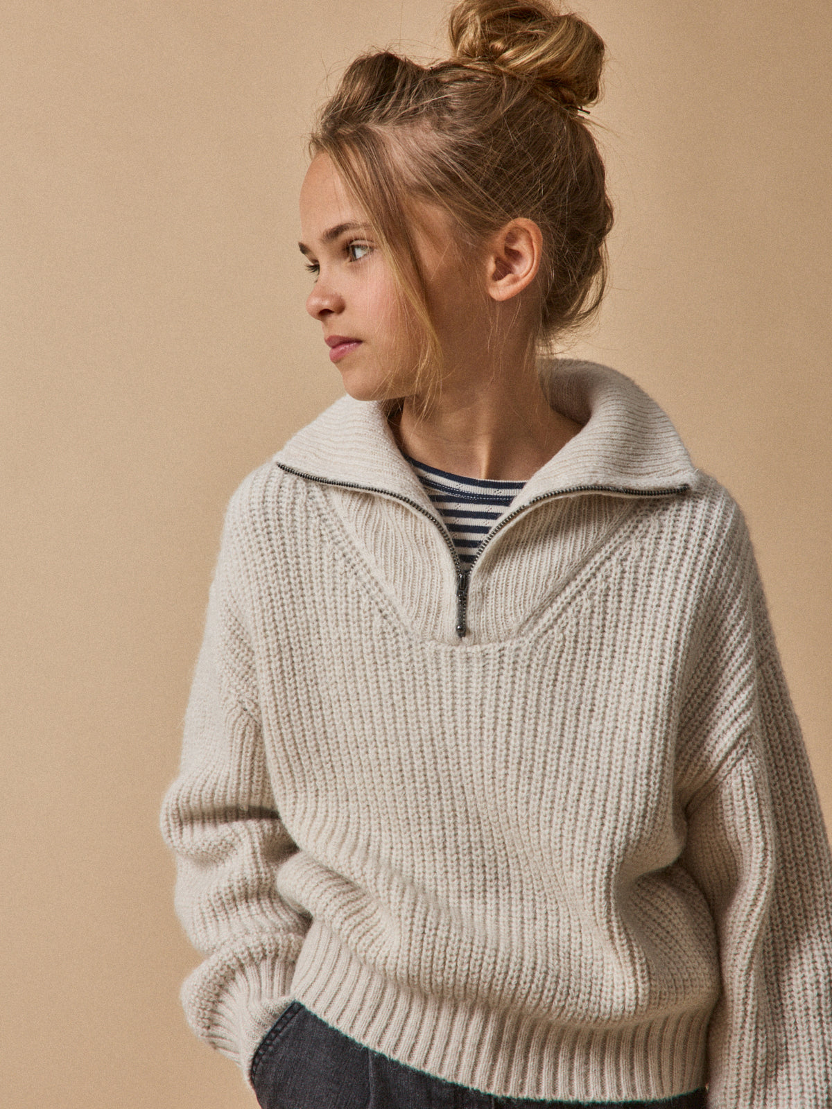Girl's high zip-neck sweater