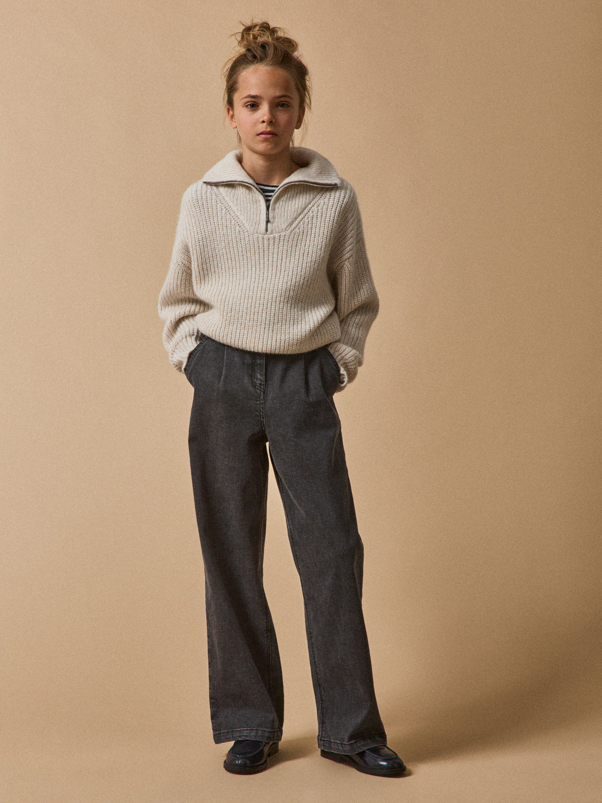 Girl's high zip-neck sweater