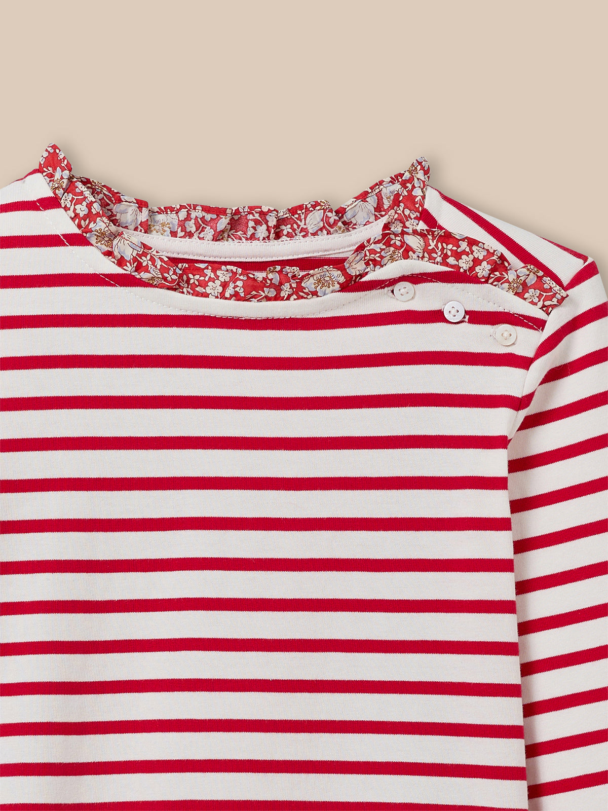 Girl's organic cotton sailor-stripe T-shirt and trim made with Liberty fabric