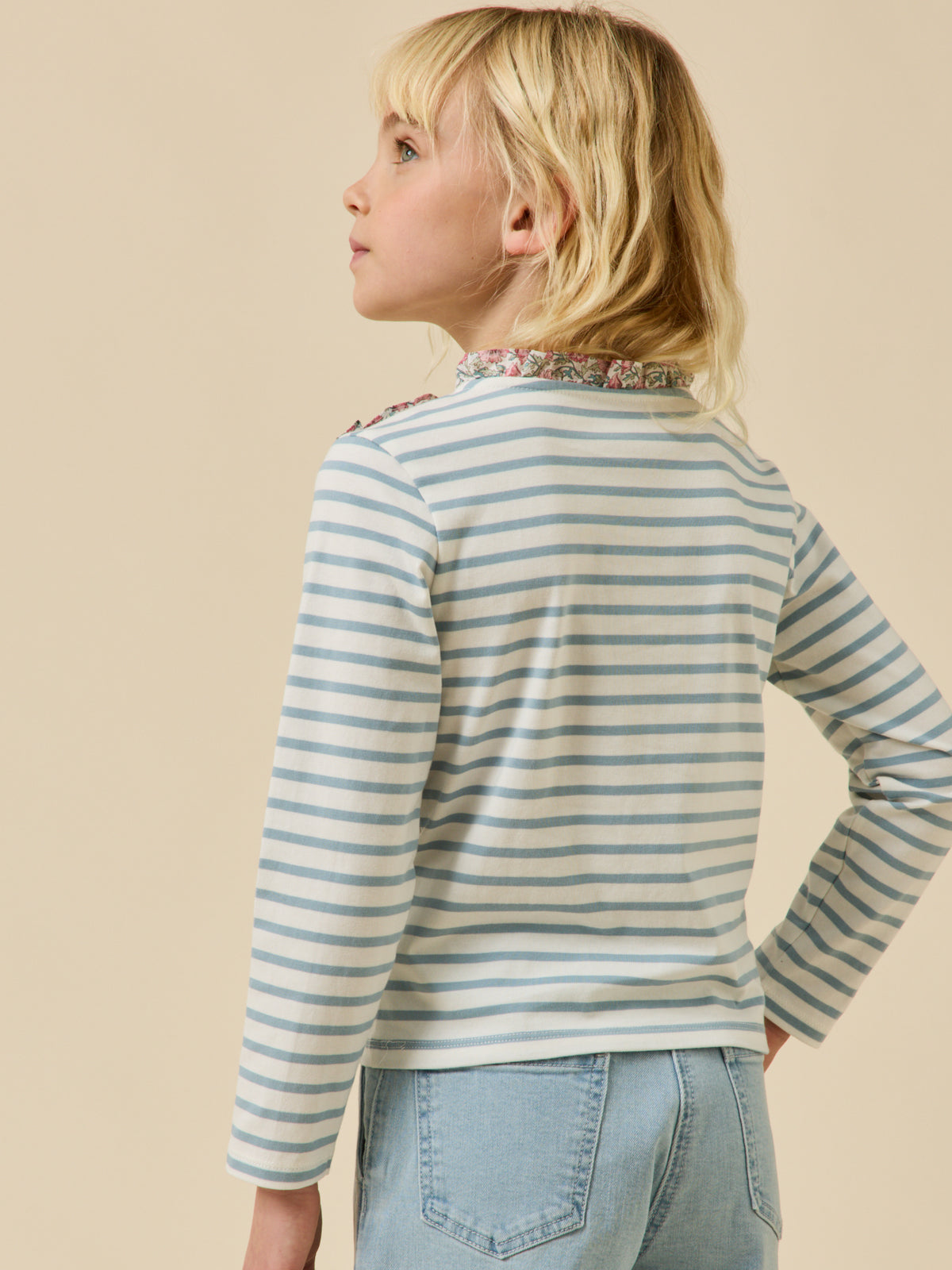 T-shirt marinière Fille tissu Liberty - Coton biologique