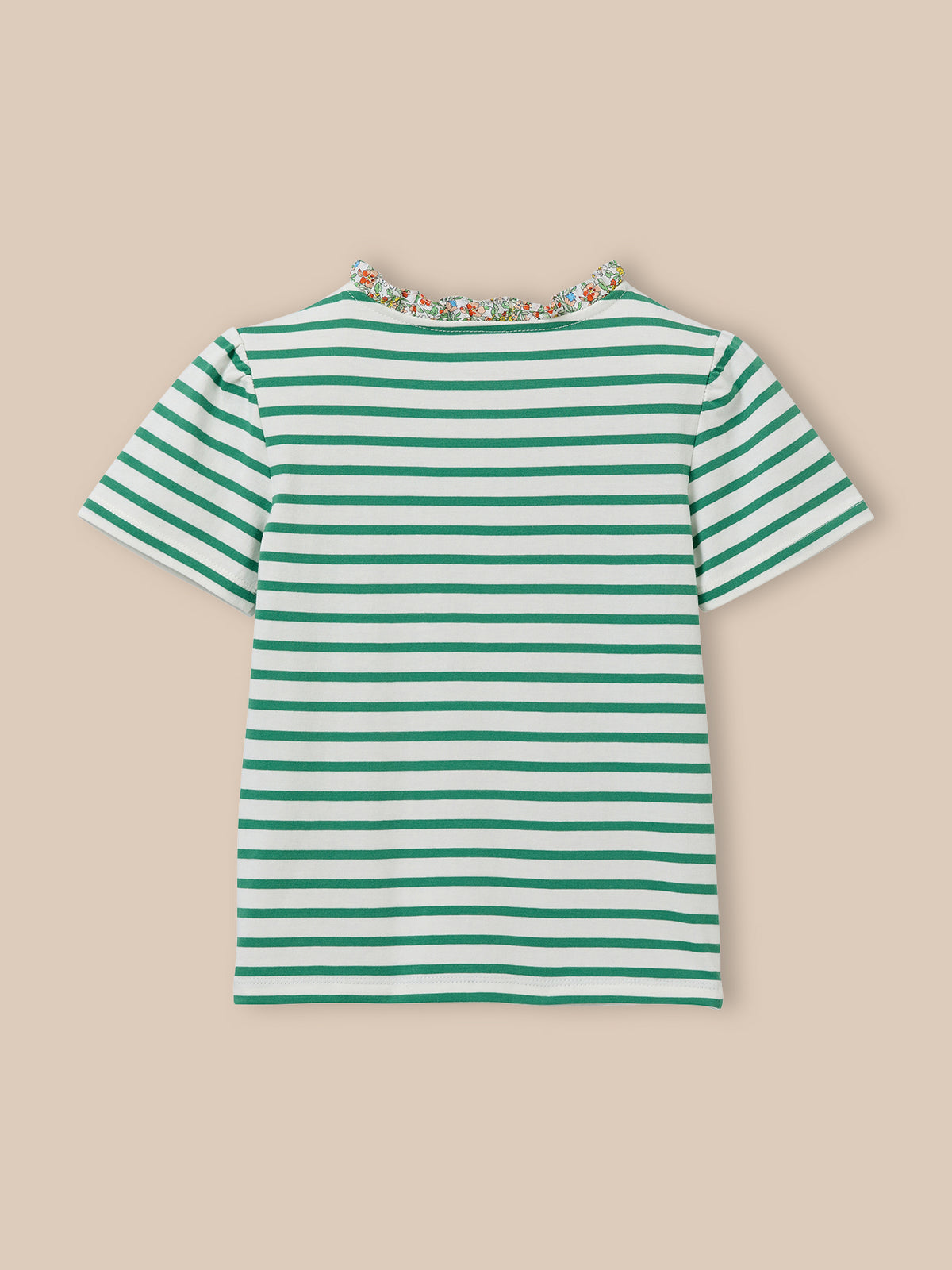 Girl's organic cotton T-shirt with sailor stripes and trim made with Liberty fabric