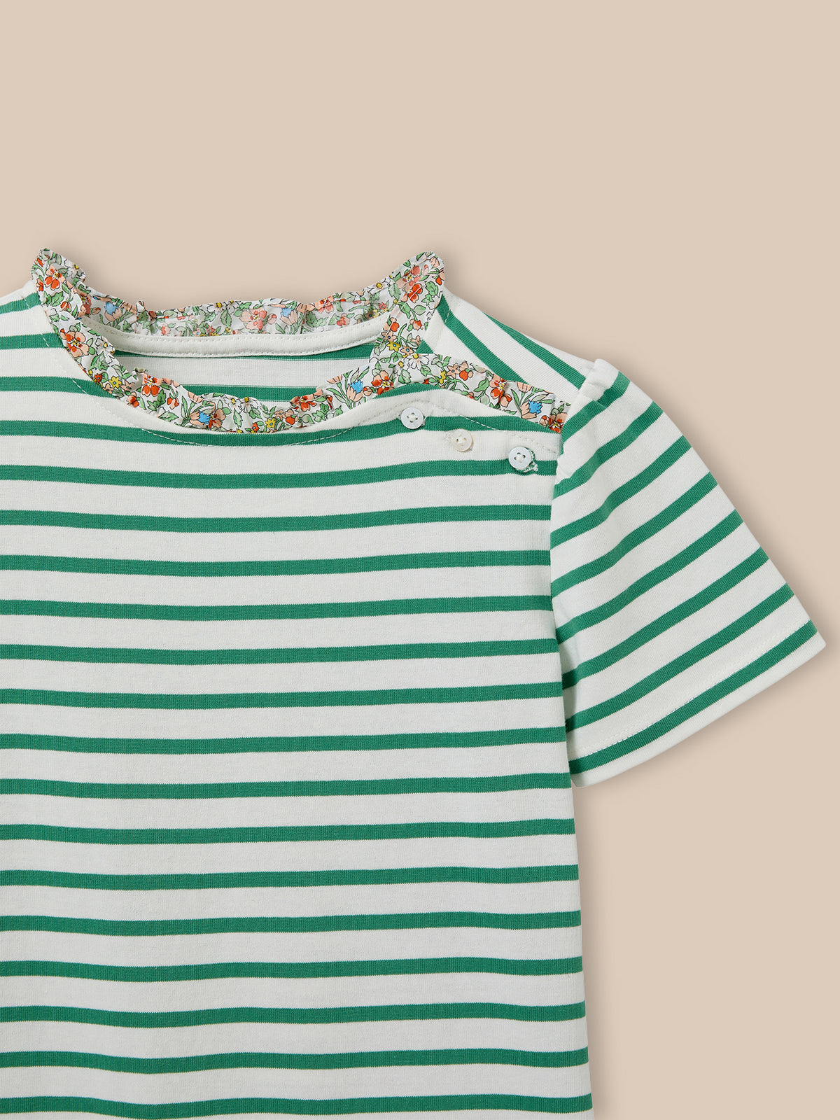 Girl's organic cotton T-shirt with sailor stripes and trim made with Liberty fabric