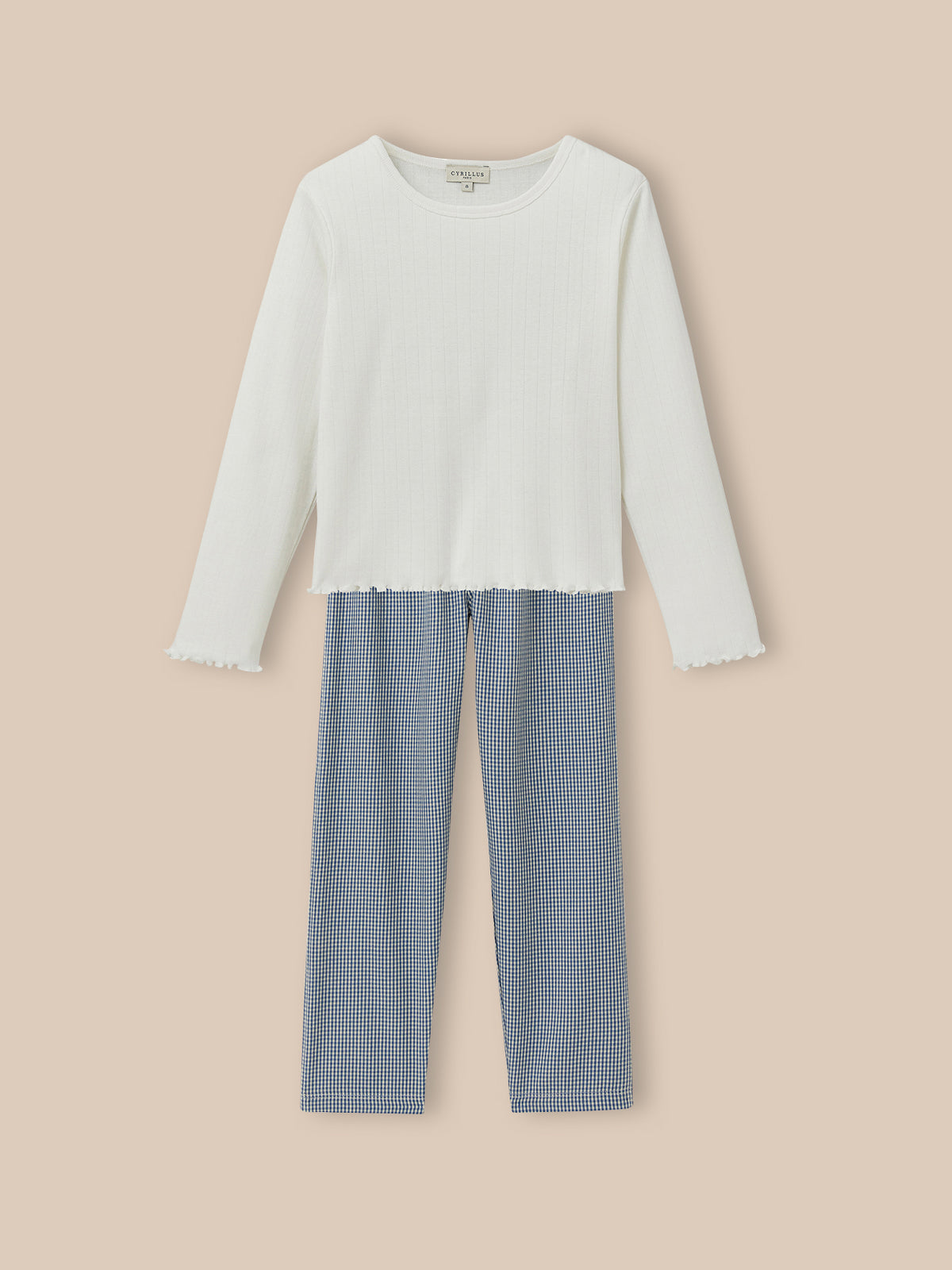 Girl's dual-fabric gingham check pyjamas
