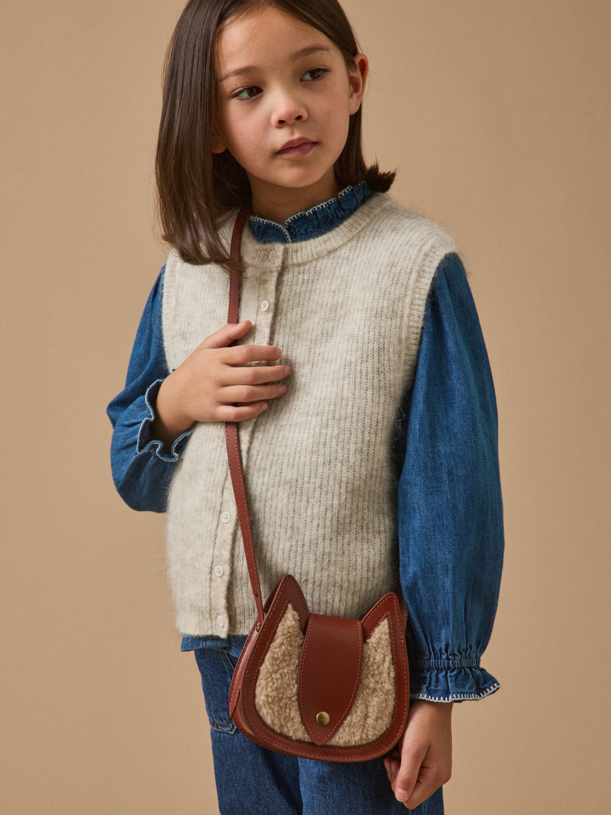 Girl's leather and sherpa squirrel bag