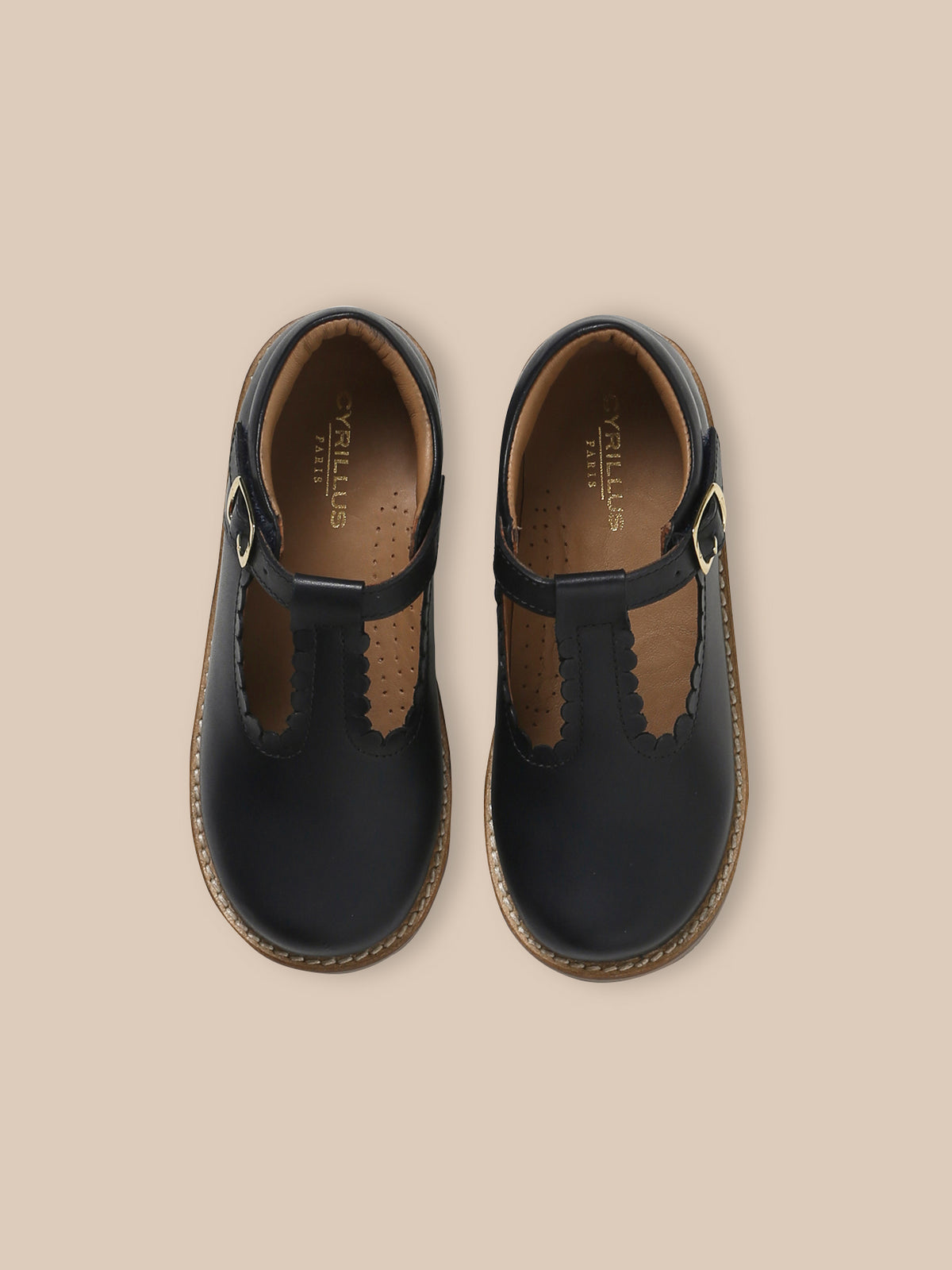 Girl's leather T-strap shoes