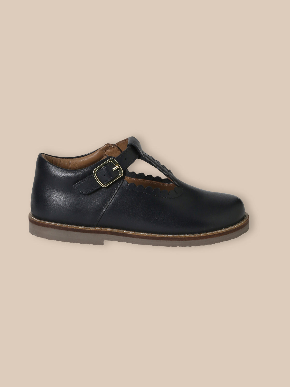 Girl's leather T-strap shoes