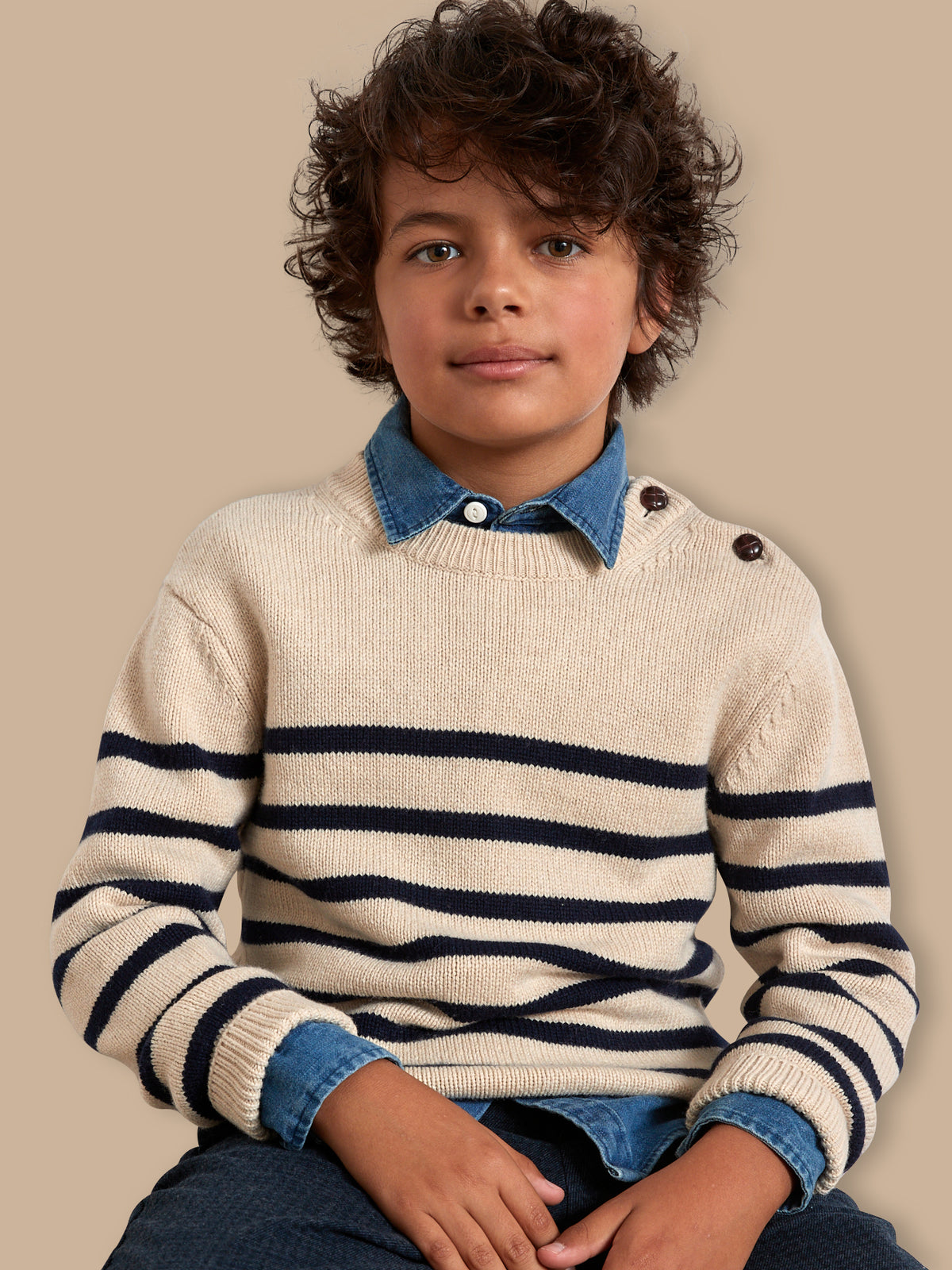 Pull marinière Garçon en laine majoritaire