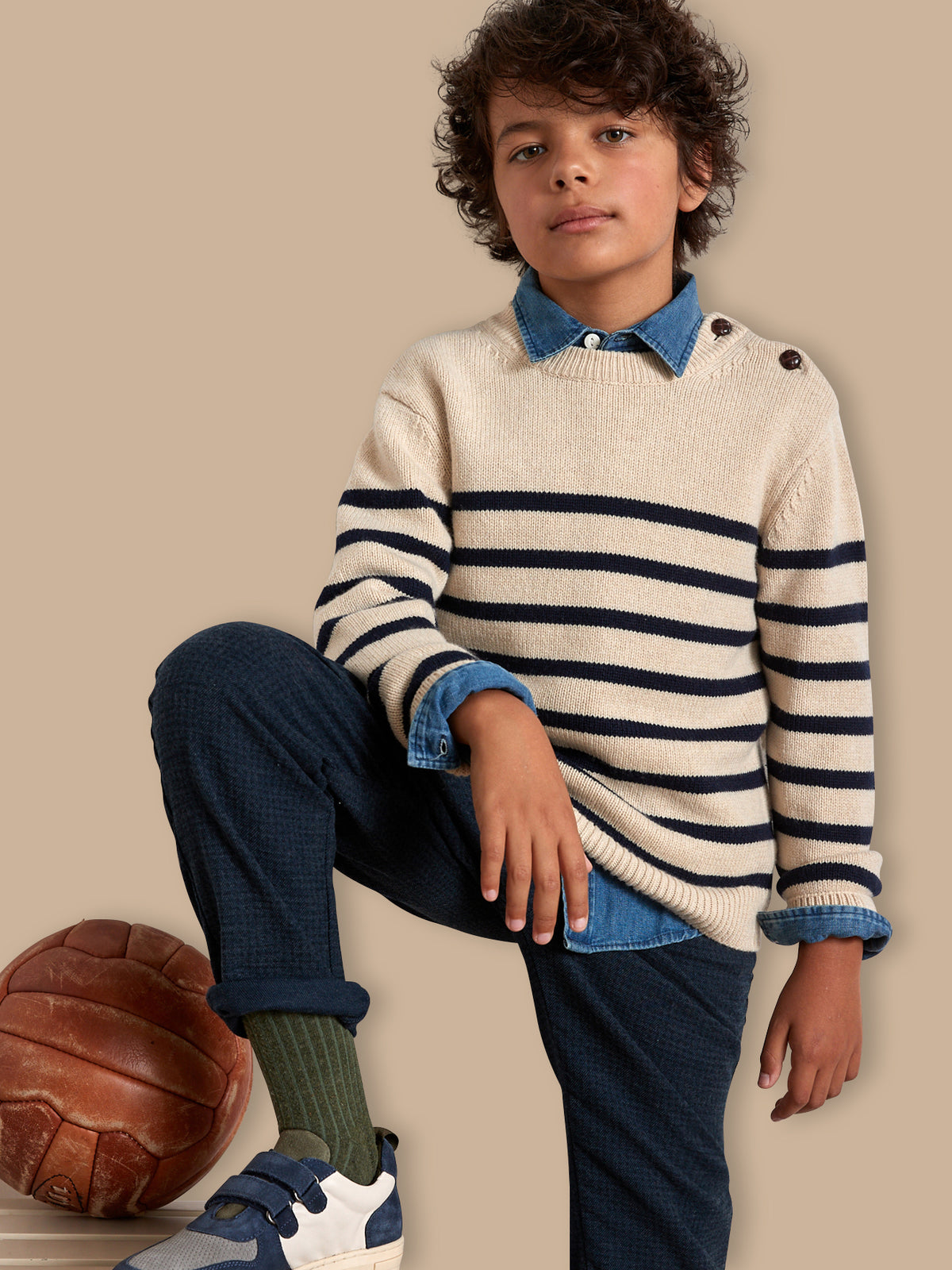 Pull marinière Garçon en laine majoritaire