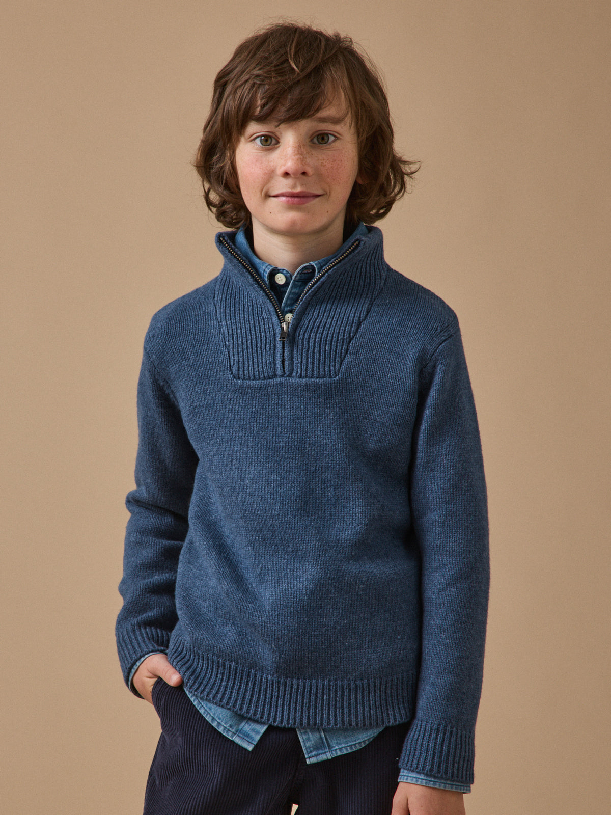 Boy's sweater with high zip neckline