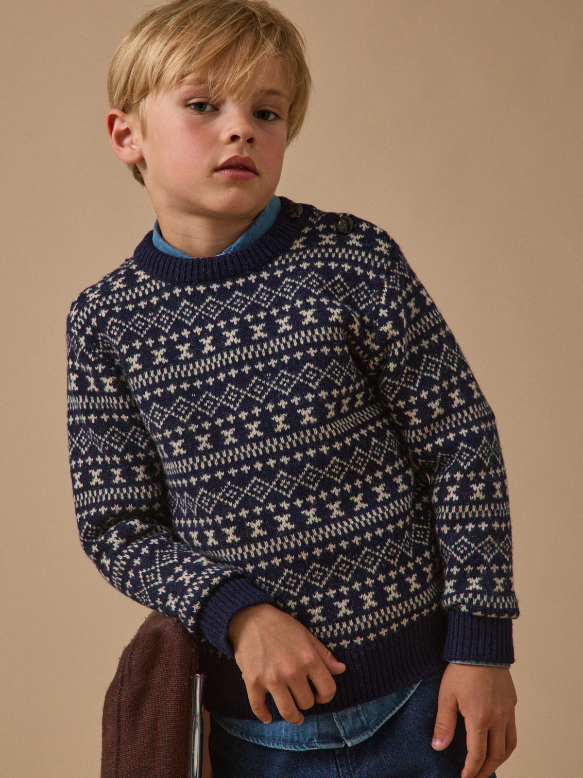 Pull jacquard avec laine Garçon