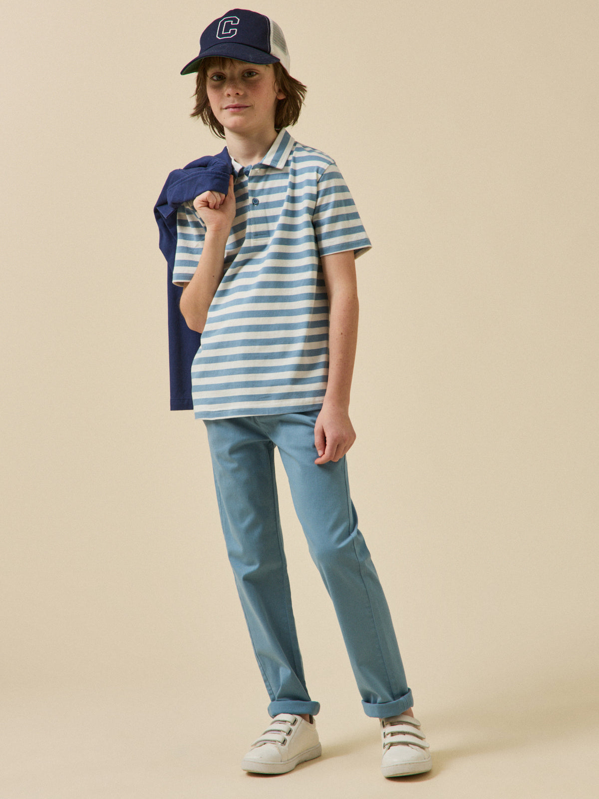 Boy's striped organic cotton polo shirt