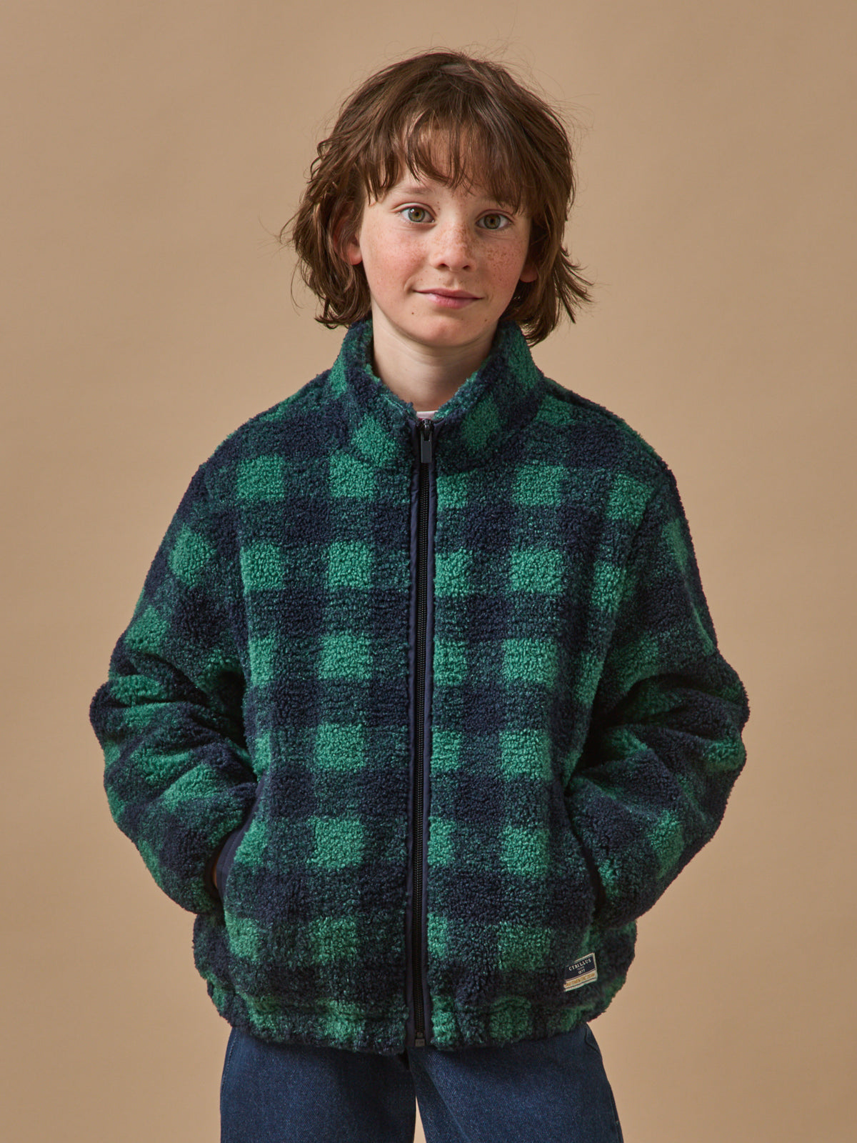 Veste sherpa à carreaux Garçon