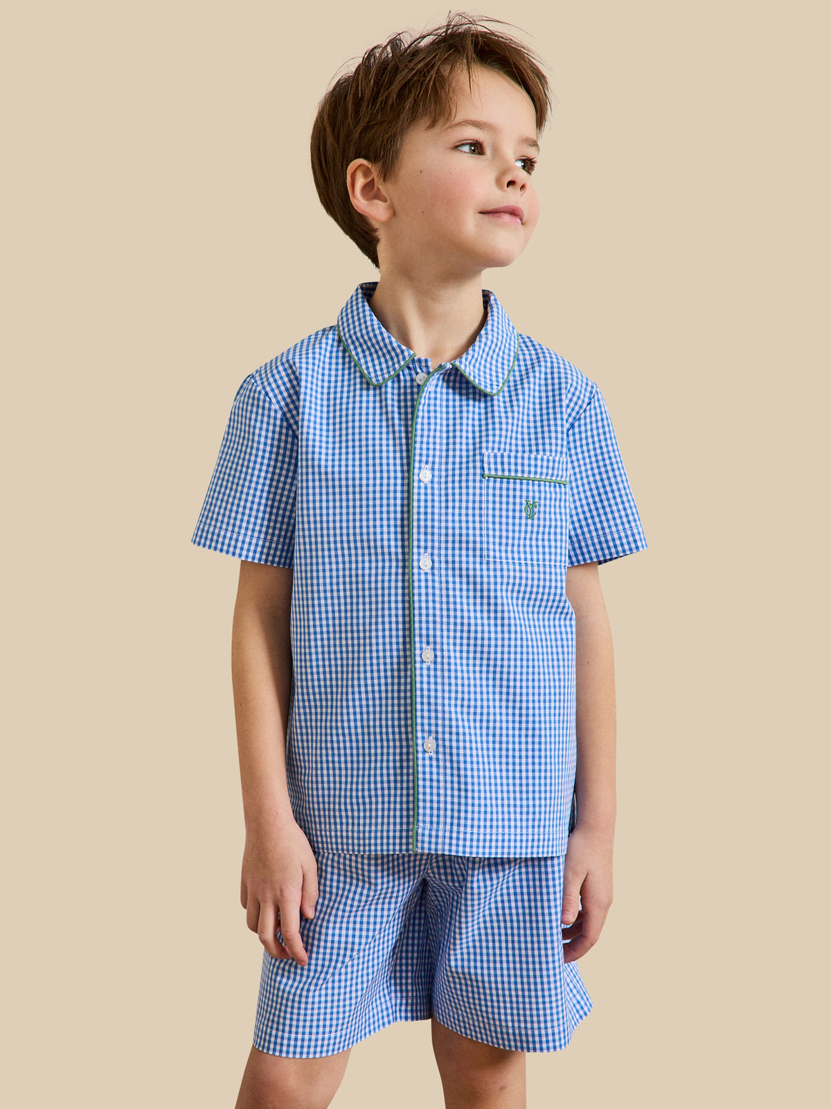 Boy's gingham check pyjamas with shorts