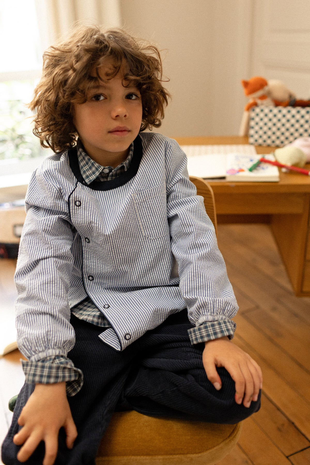 Boy's striped seersucker smock